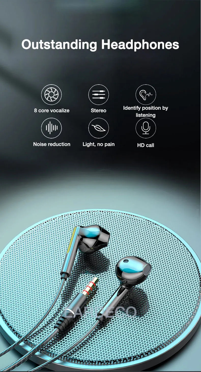 EARDECO Headphone Headset with Mic Wired Headphones Heavy Bass In Ear Stereo Wired Earphone Earbuds Wire Game Phone Earphones