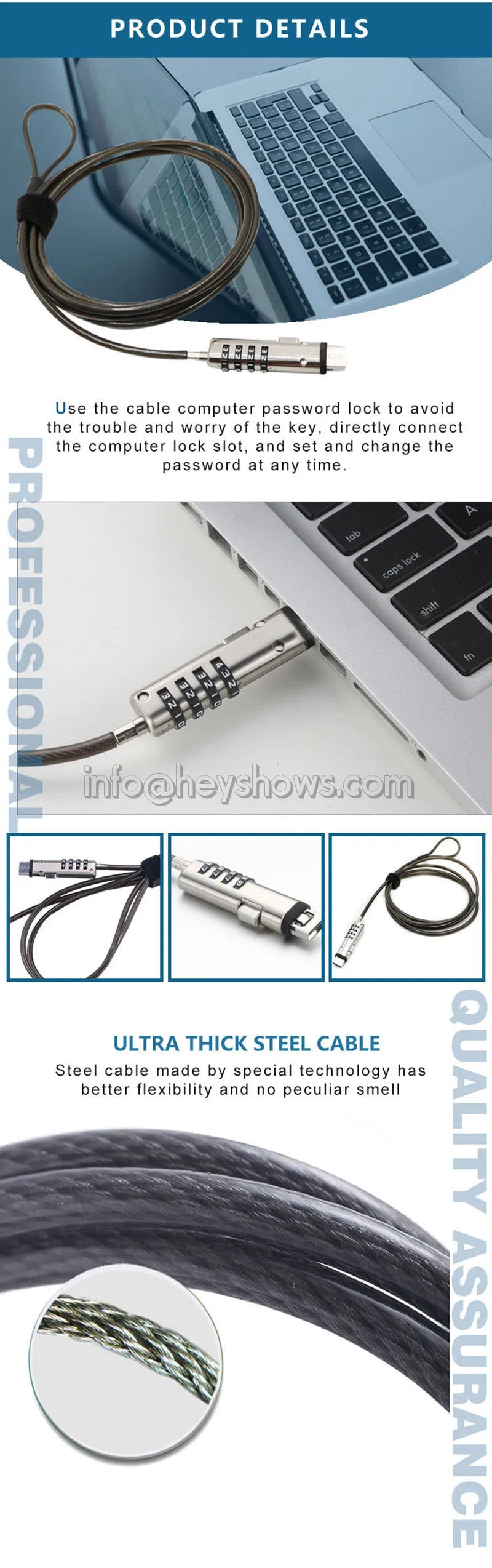 4-Digit Password Protected USB Port Laptop Security Lock Notebook Anti-Theft Combination Lock With Security Steel Lock Cable