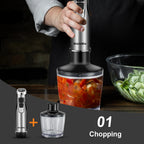 BioloMix 4-in-1 Hochleistungs-Stabmixer 1200W mit Zerkleinerer und Smoothie-Becher Edelstahl-Eismesser