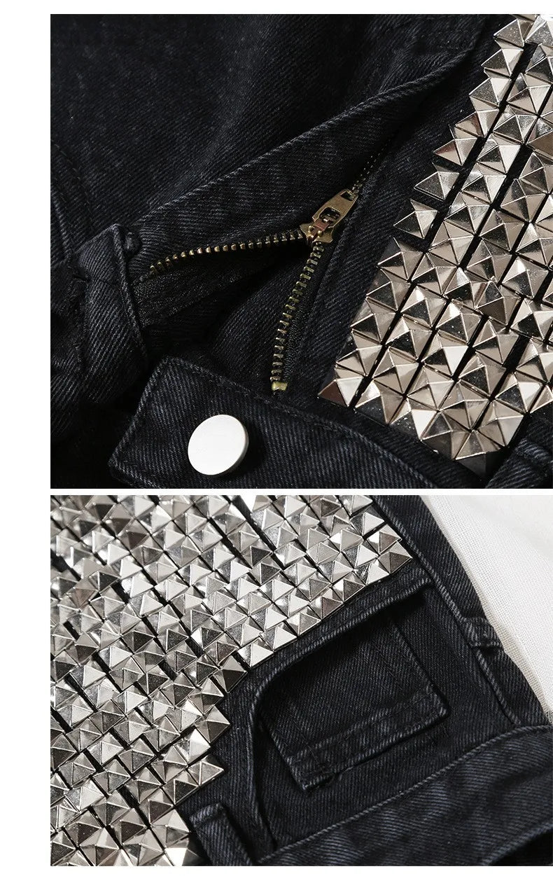 Summer Side Spike Damen-Denim-Shorts 2021 Mode Loose Holes High Waist Jeans High Street Weite Beine Dünne Shorts Damen Hosen