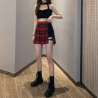 Gefaltete Mädchen Gothic Halbröcke Sommer Harajuku Punk Style Karierte Unregelmäßige Röcke Damen Asymmetrische Hohe Taille Schwarze Röcke