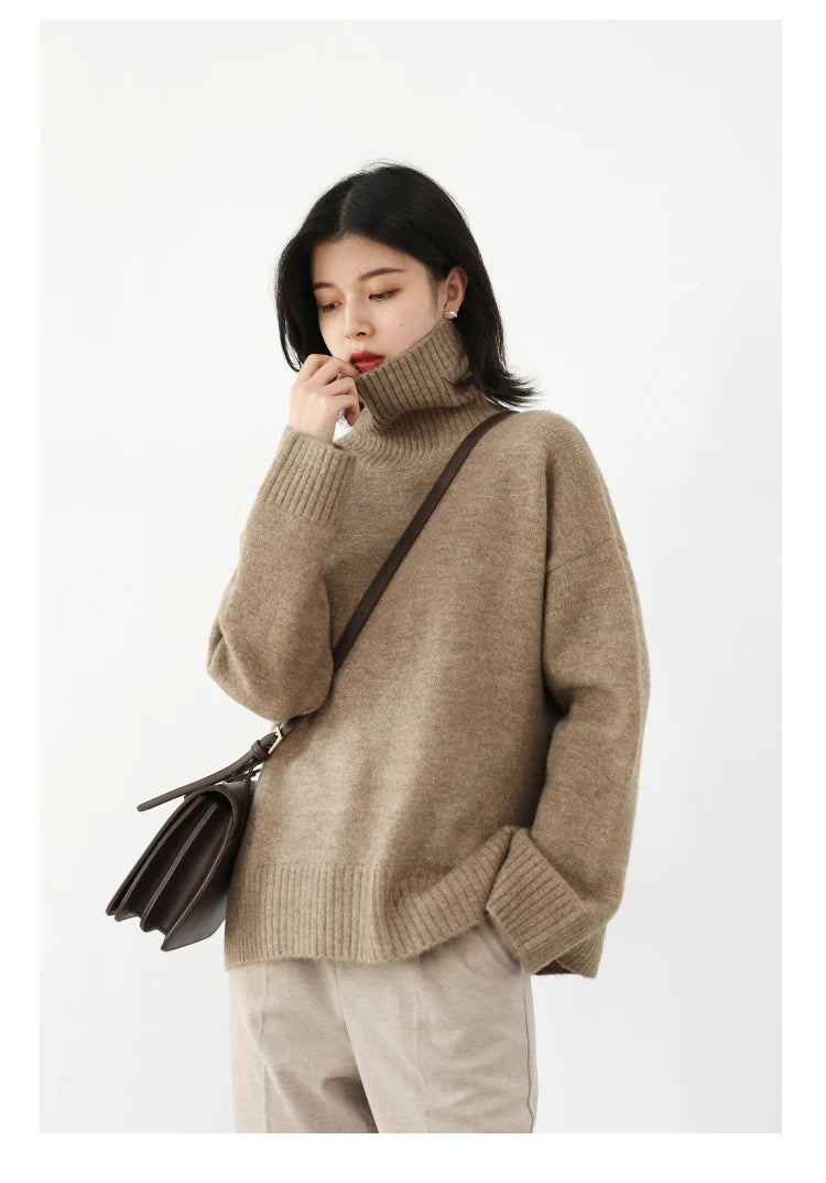 CHIC VEN Koreanischer Damen Pullover Lockerer Rollkragenpullover Warme Einfarbige Pullover Strickwaren Basic Female Tops Herbst Winter 2022