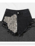 Summer Side Spike Damen-Denim-Shorts 2021 Mode Loose Holes High Waist Jeans High Street Weite Beine Dünne Shorts Damen Hosen