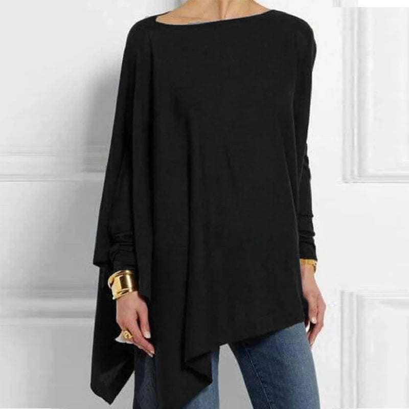 Baumwolle unregelmäßige Damen Blusen Hemd 2022 Herbst weibliche feste Pullover Tops lässig O-Ausschnitt Langarm Bluse Damen Tunika Blusen Hauptbild