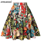 Damen-Laufsteg Baumwolle Retro Vintage Rock Schwarz Faldas High Waist A-Linie Rockabilly Jupe 50er Swing Tellerrock Pin Up Skater