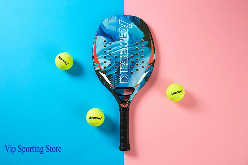 Kawasaki Padel Tennis Schläger aus Carbonfaser mit weichem EVA-Kern, inklusive Padel-Tasche und Hülle, Power Beach Tennis Padel
