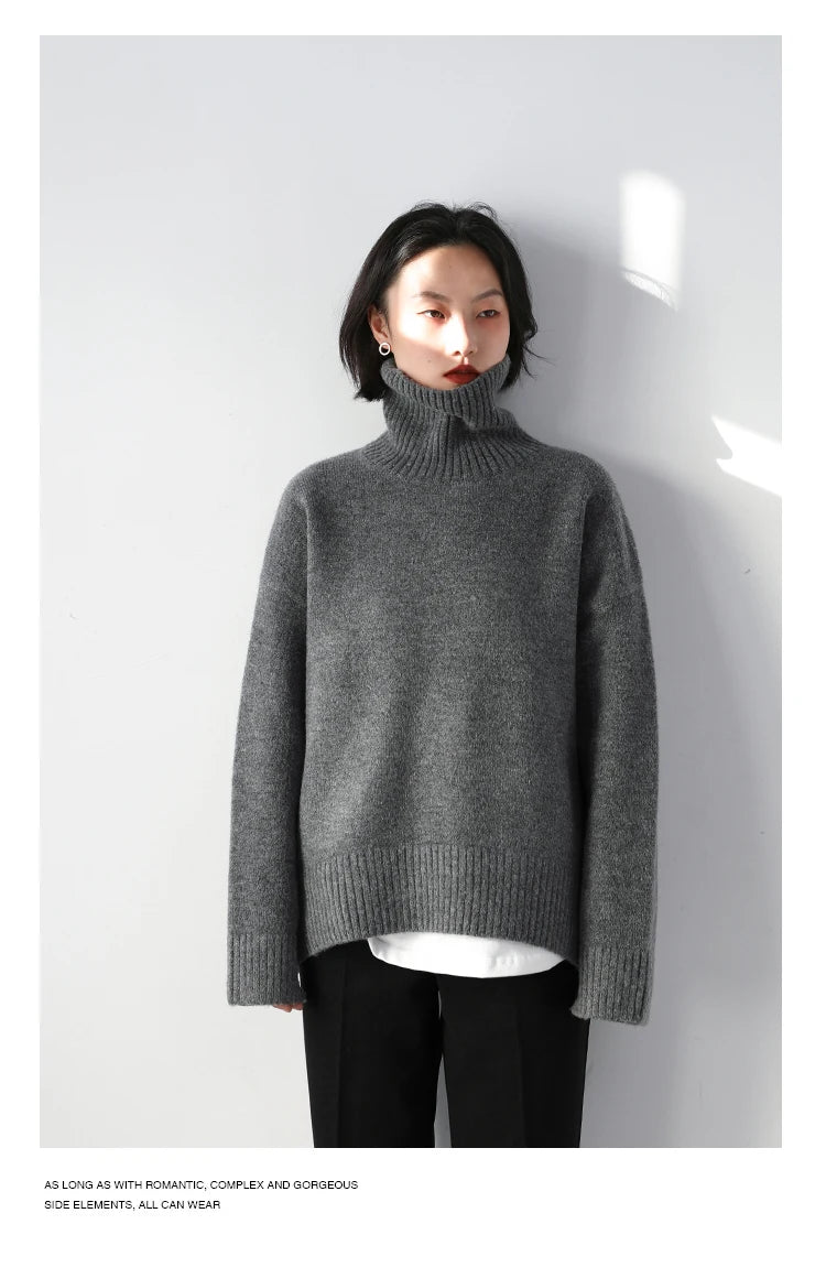 CHIC VEN Koreanischer Damen Pullover Lockerer Rollkragenpullover Warme Einfarbige Pullover Strickwaren Basic Female Tops Herbst Winter 2022