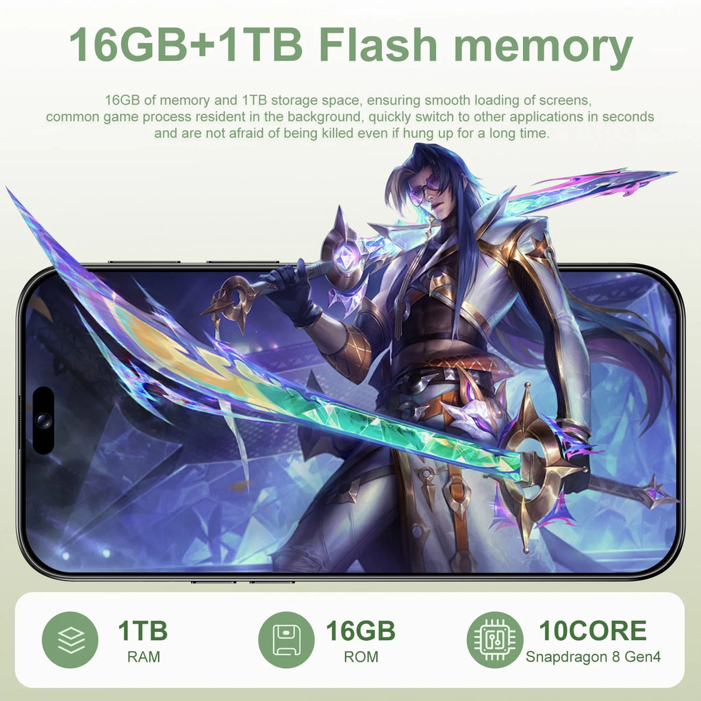 Neues I16 Pro Max grenzüberschreitendes exklusives 5G-Telefon, 7,3-Zoll-Bildschirm, Android 15.0, Dual-SIM, Auslandsversion, Direktvertriebsquelle