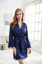 Solid 8209 Braut Hochzeitsroben-Set Damen Nachtwäsche Dreiecksspitze Brautjungfern Satinrobe