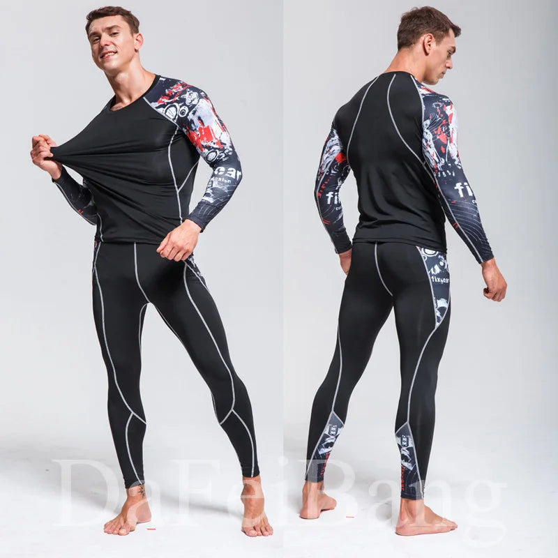Herren Kompressions-Sportanzug Schnelltrocknend Schweißableitend Fitness Training MMA Kit Rashguard Herren Sportbekleidung Jogging Laufbekleidung