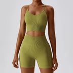 Joyyoung ODM/OEM Neues sexy Trainingsbekleidung nahtloses geripptes High-Impact-BH Scrunch Shorts Yoga Sets Fitness Sportbekleidung