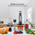 BioloMix 4-in-1 Hochleistungs-Stabmixer 1200W mit Zerkleinerer und Smoothie-Becher Edelstahl-Eismesser