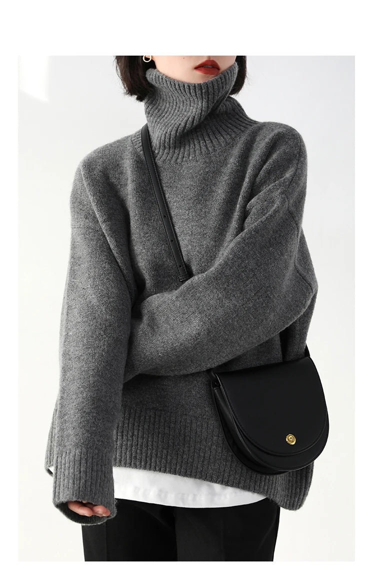 CHIC VEN Koreanischer Damen Pullover Lockerer Rollkragenpullover Warme Einfarbige Pullover Strickwaren Basic Female Tops Herbst Winter 2022