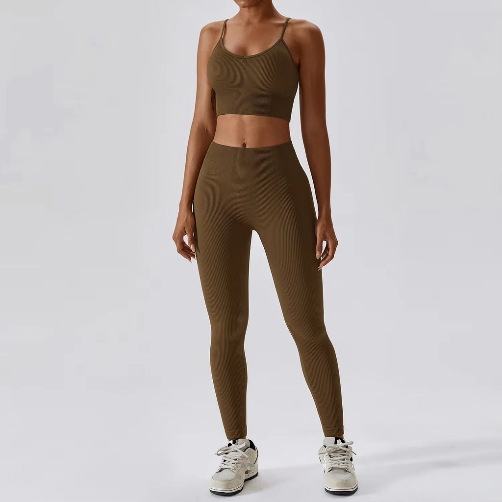 Joyyoung ODM/OEM Neues sexy Trainingsbekleidung nahtloses geripptes High-Impact-BH Scrunch Shorts Yoga Sets Fitness Sportbekleidung