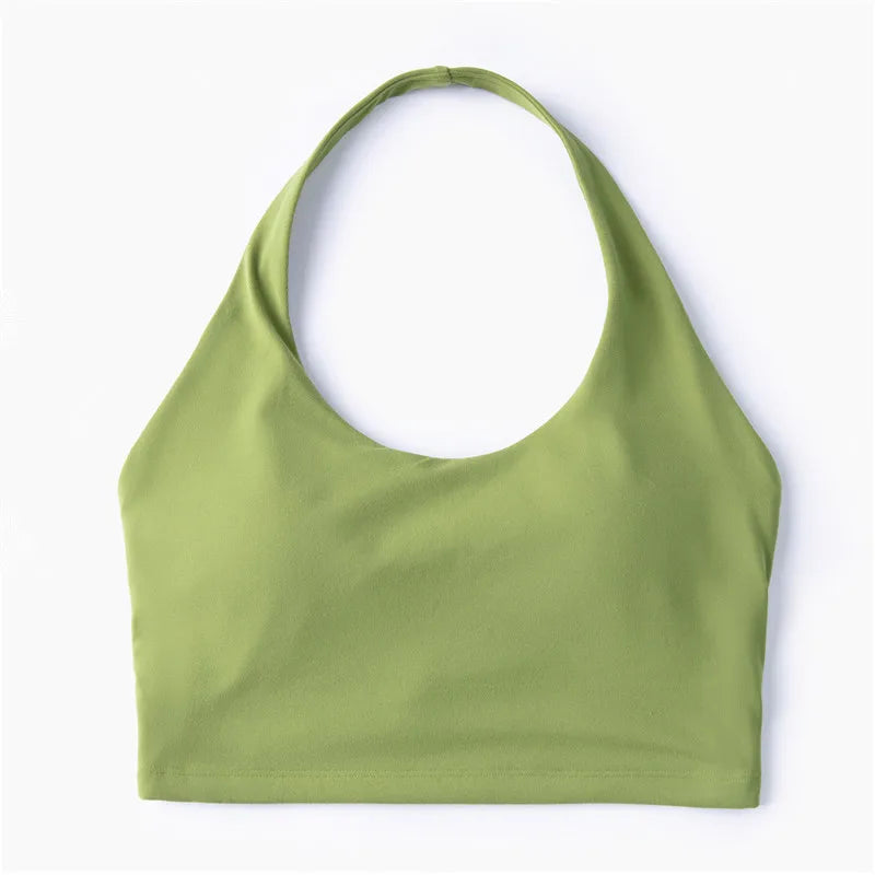 Benutzerdefiniertes Logo vorne/hinten, leichter, rückenfreier Fitness-Trainings-Halter-BH, Workout-Yoga-Activewear Sport-BH für Frauen