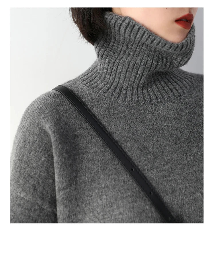 CHIC VEN Koreanischer Damen Pullover Lockerer Rollkragenpullover Warme Einfarbige Pullover Strickwaren Basic Female Tops Herbst Winter 2022