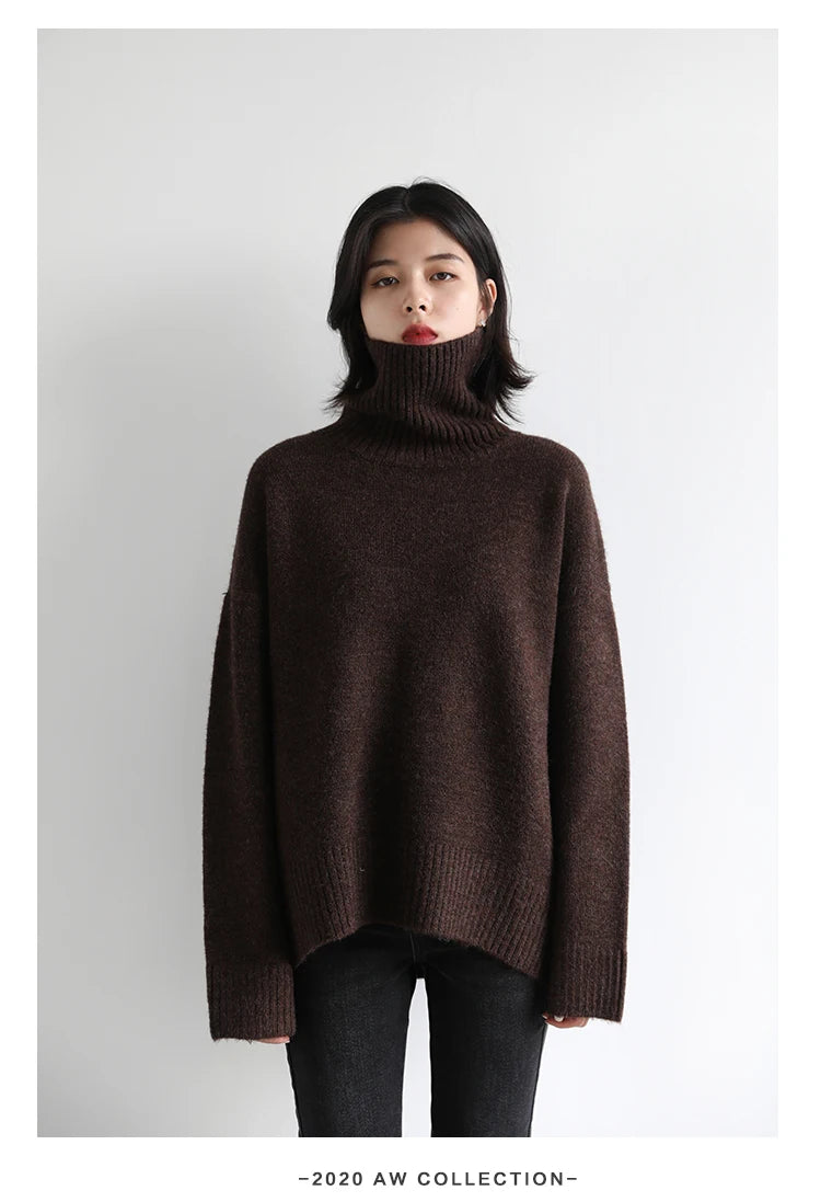 CHIC VEN Koreanischer Damen Pullover Lockerer Rollkragenpullover Warme Einfarbige Pullover Strickwaren Basic Female Tops Herbst Winter 2022