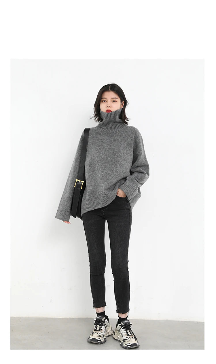 CHIC VEN Koreanischer Damen Pullover Lockerer Rollkragenpullover Warme Einfarbige Pullover Strickwaren Basic Female Tops Herbst Winter 2022