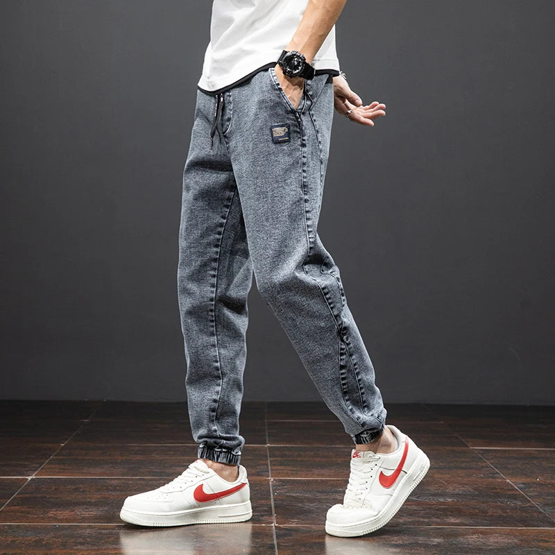 Frühling Sommer Schwarz Blau Cargo Jeans Herren Streetwear Denim Jogger Hosen Herren Baggy Harem Jean Hosen Übergröße