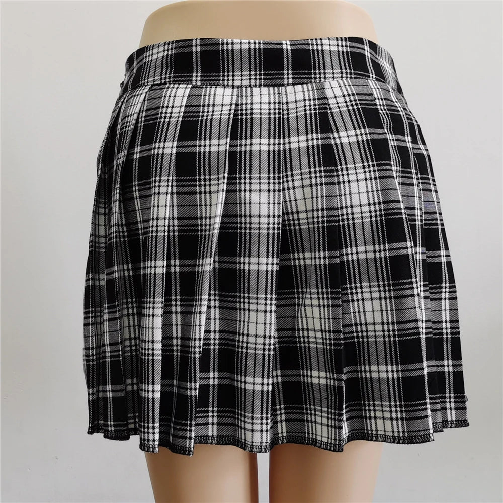 Sommer Harajuku Punk-Stil Karierte unregelmäßige Röcke Damen Asymmetrische High-Waist Schwarze Röcke Plissierte Mädchen Gothic Halbröcke