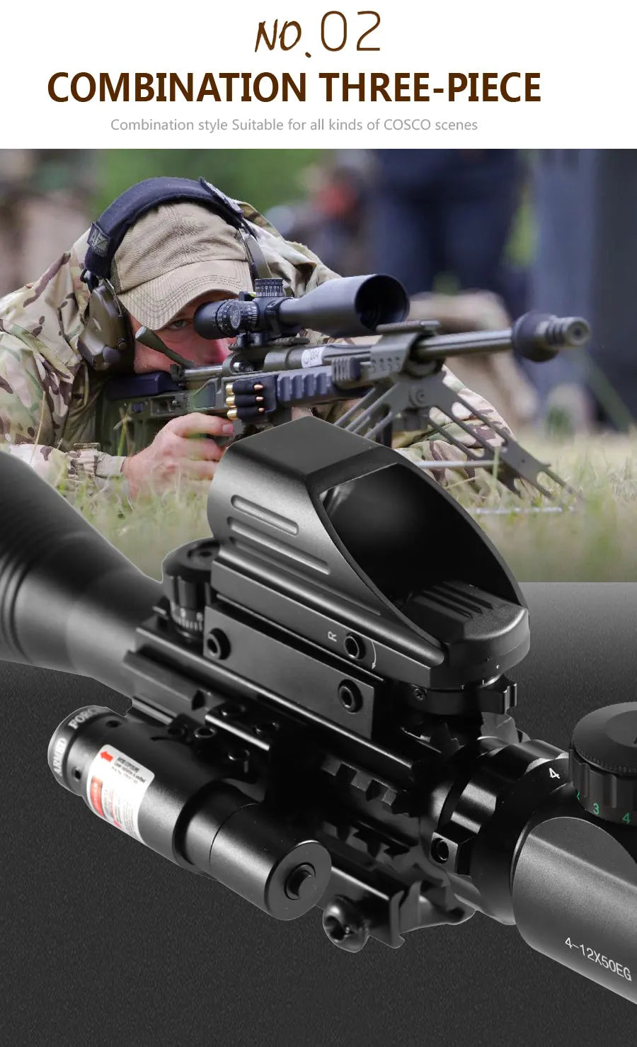 4-12x50 Zielfernrohr Beleuchtetes Absehen Entfernungsmesser Gewehr Holografisches 4 Absehen Visier 20mm Rot Grün Laser Für die Jagd