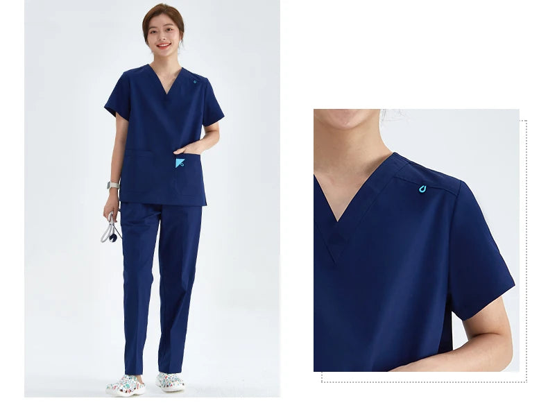 V-Ausschnitt Medizinische Uniform Sets für Damen Dreieckiger Ring Melange Schmale Stilloutfits Zahnärztliche Krankenhaus Arbeitsanzüge 202