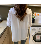 Sommer Blumenstickerei Spitzenbluse Mode Damen V-Ausschnitt Freizeitshirt Chic Kurzarm Hohl-Out Oberteile Elegante Blusen 24350