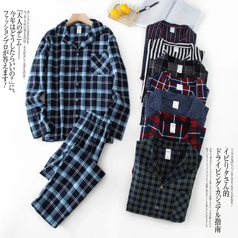 Herren-Hausanzüge Langärmelige Hosenanzüge für Herbst und Winter Pyjamas für Herren Flanell Kariertes Design Pyjamas für Herren