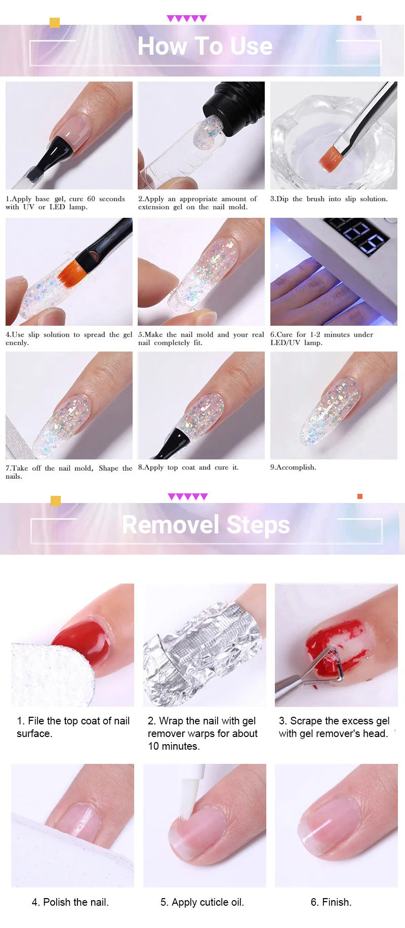 LILYCUTE 15ml Verlängerungsgel-Nagellack-Set Quick Nail Prolong mit Verlängerungsform-Nagelspitzen Acryl-Lösung Maniküre-Werkzeug-Kit