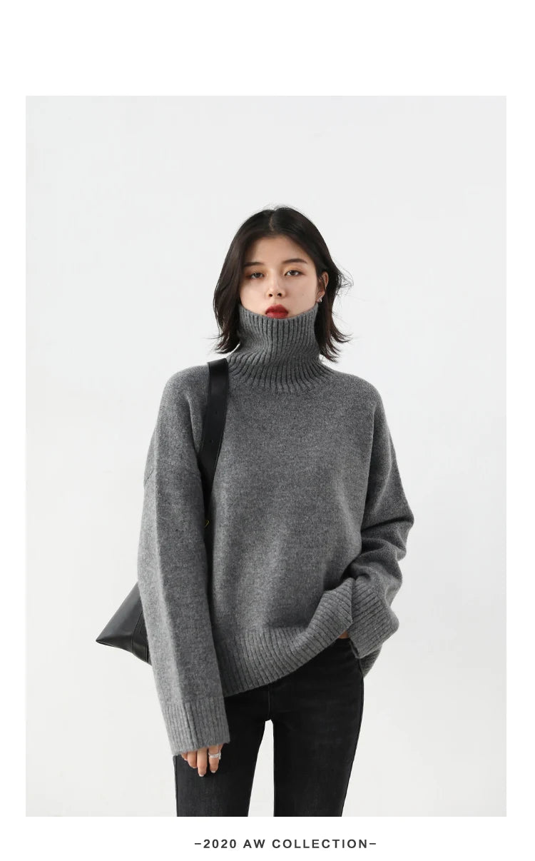 CHIC VEN Koreanischer Damen Pullover Lockerer Rollkragenpullover Warme Einfarbige Pullover Strickwaren Basic Female Tops Herbst Winter 2022
