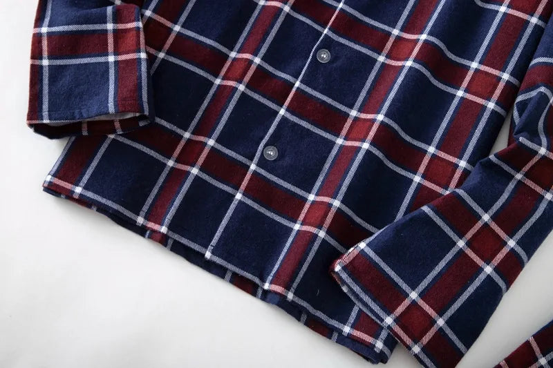 Herren-Hausanzüge Langärmelige Hosenanzüge für Herbst und Winter Pyjamas für Herren Flanell Kariertes Design Pyjamas für Herren