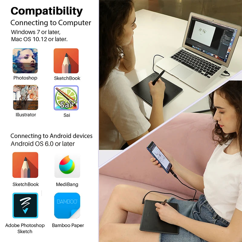 HUION HS64 Grafiktablett 6 Zoll Zeichentabletten Digitales Stift-Pad Schreib- und Zeichentafel 8192 Stifte für Android Windows Mac Laptop