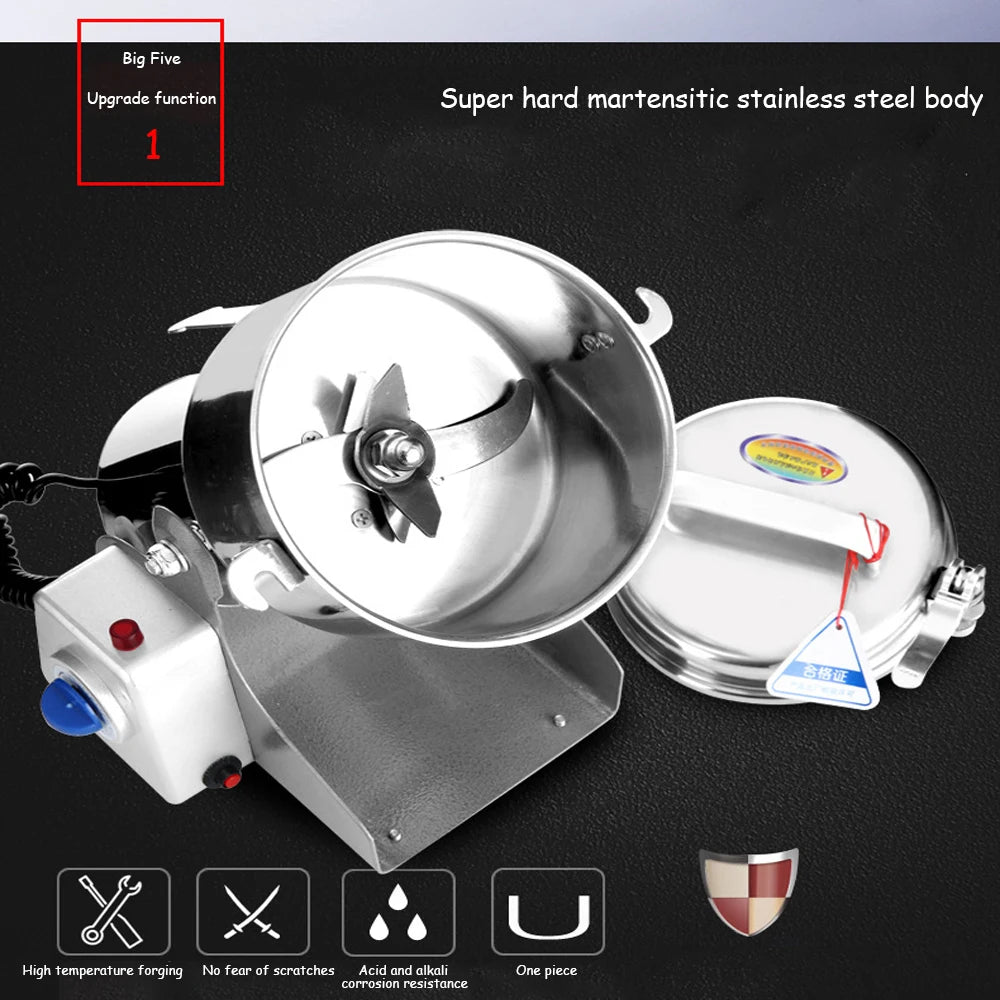 800G Kräutermühle Kaffeemaschine Getreidemühle Gewürzmühle Medizin Weizenmischer Trockenfutter Mühle Große Kapazität Edelstahl
