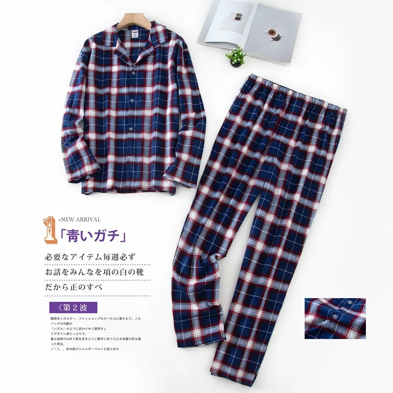 Herren-Hausanzüge Langärmelige Hosenanzüge für Herbst und Winter Pyjamas für Herren Flanell Kariertes Design Pyjamas für Herren