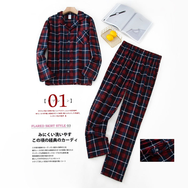 Herren-Hausanzüge Langärmelige Hosenanzüge für Herbst und Winter Pyjamas für Herren Flanell Kariertes Design Pyjamas für Herren