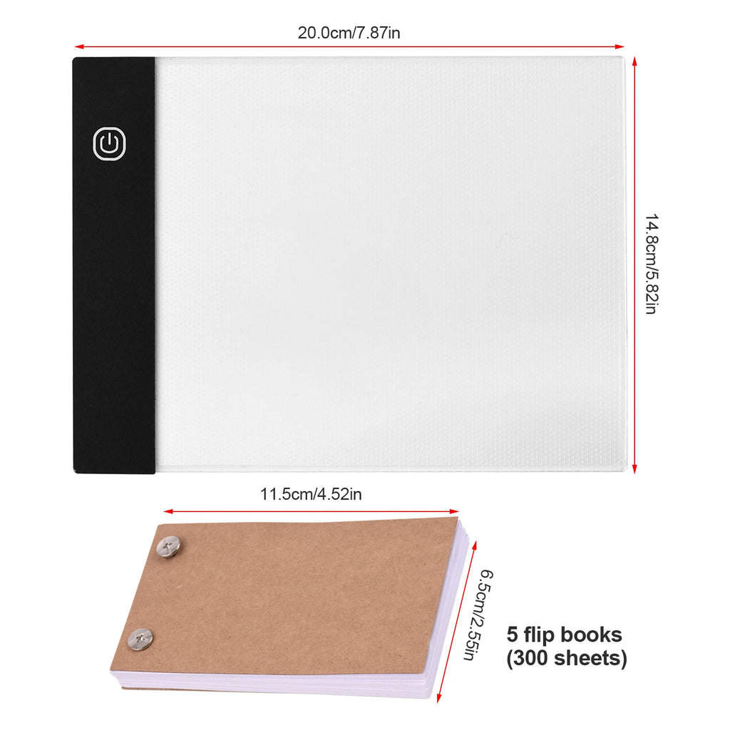 Tragbares Daumenkino-Set mit Leuchtpad-Tablet, LED-Leuchtkasten, 3-Stufen-Helligkeitsregelung, 300 Blatt Daumenkino-Papier mit Bindeschraube