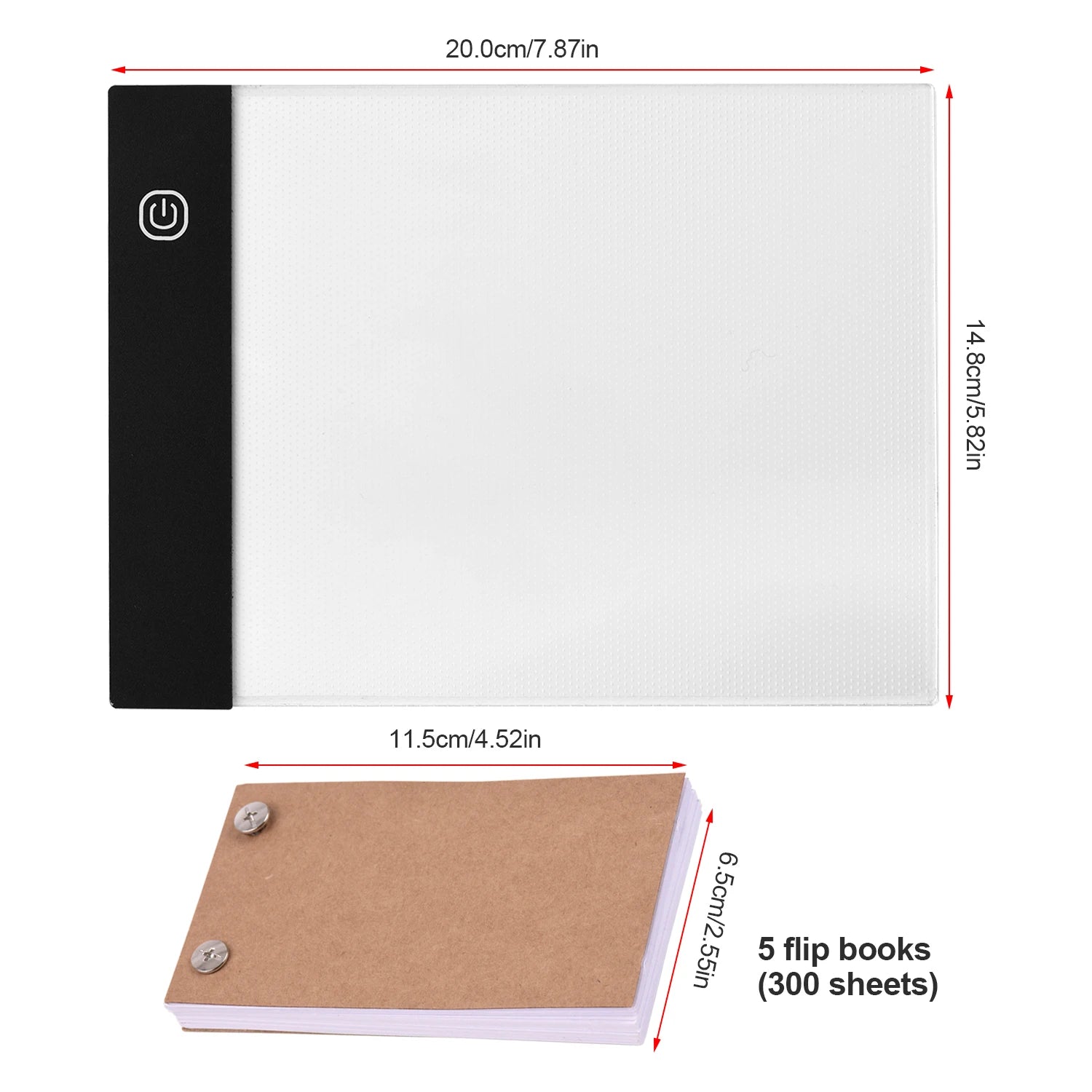 Tragbares Daumenkino-Set mit Leuchtpad-Tablet, LED-Leuchtkasten, 3-Stufen-Helligkeitsregelung, 300 Blatt Daumenkino-Papier mit Bindeschraube