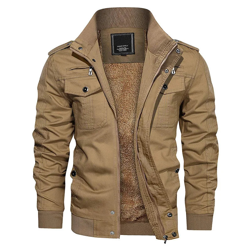 MAGCOMSEN Herren Fleecejacken Windbreaker Mäntel Herbst Winter Thermo Bomberjacken Multi-Taschen Stehkragen Motorradjacke