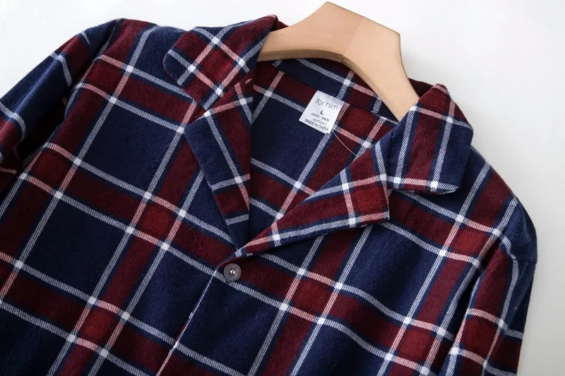 Herren-Hausanzüge Langärmelige Hosenanzüge für Herbst und Winter Pyjamas für Herren Flanell Kariertes Design Pyjamas für Herren