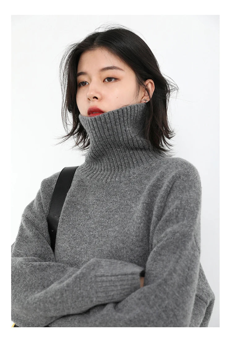 CHIC VEN Koreanischer Damen Pullover Lockerer Rollkragenpullover Warme Einfarbige Pullover Strickwaren Basic Female Tops Herbst Winter 2022