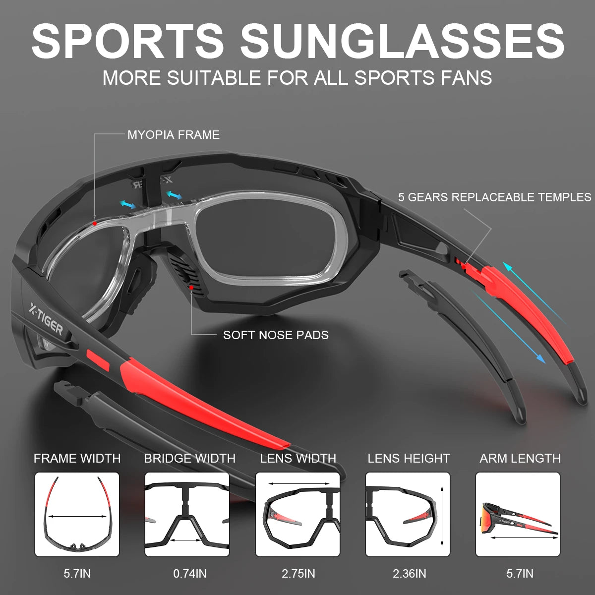 X-TIGER Radsportbrille Polarisierte Brille Fahrradbrille Sport Herren Photochrome Sonnenbrille MTB Rennrad Brille 3/5 Gläser