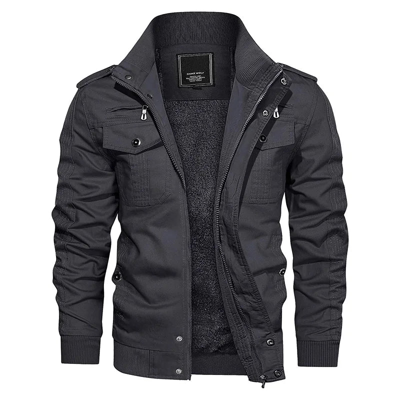 MAGCOMSEN Herren Fleecejacken Windbreaker Mäntel Herbst Winter Thermo Bomberjacken Multi-Taschen Stehkragen Motorradjacke