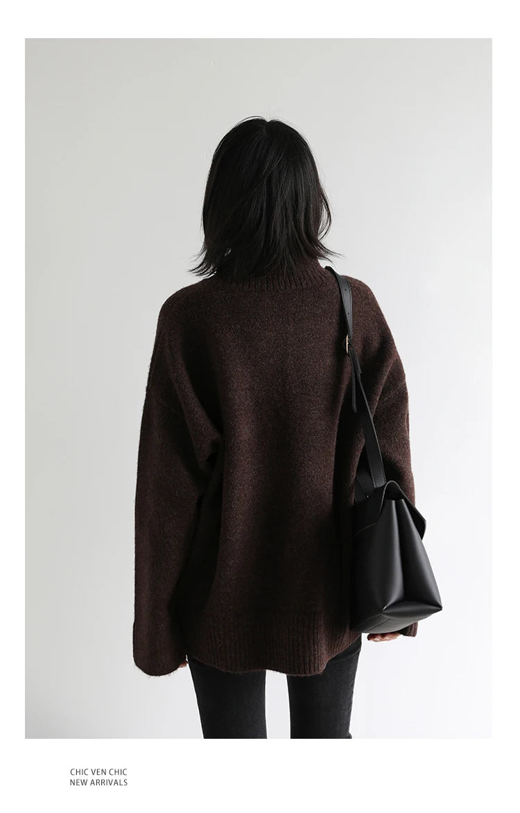 CHIC VEN Koreanischer Damen Pullover Lockerer Rollkragenpullover Warme Einfarbige Pullover Strickwaren Basic Female Tops Herbst Winter 2022