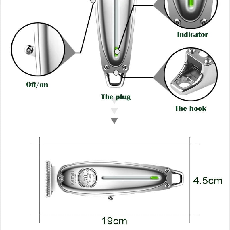 Kemei 1949 Ganzmetall-Haarschneider Professioneller Clipper für Friseure Wiederaufladbarer Elektrischer Herren-Bartrasierer Haarschneidemaschine