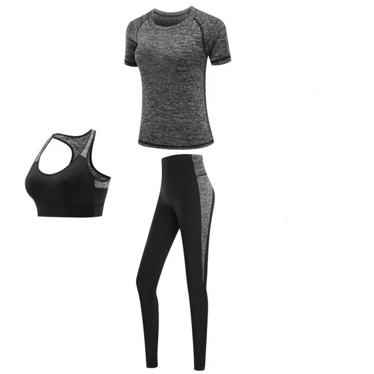 Schnell trocknende Damen Sportbekleidung Yoga-Set Fitnessstudio Yoga-Kleidung Anzugsets Mantel+BH+T-Shirt+Leggings 2019 Workout Laufen Training