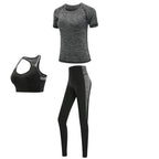 Schnell trocknende Damen Sportbekleidung Yoga-Set Fitnessstudio Yoga-Kleidung Anzugsets Mantel+BH+T-Shirt+Leggings 2019 Workout Laufen Training