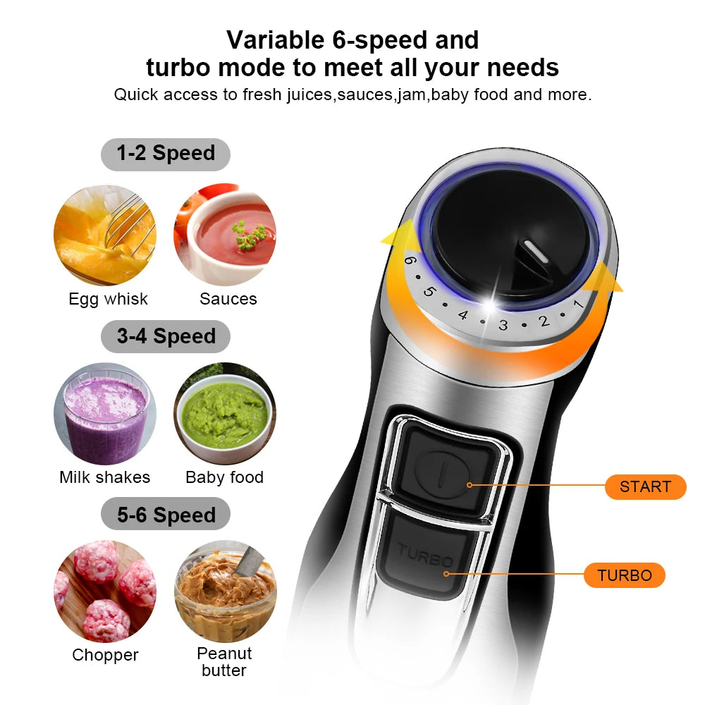 BioloMix 4-in-1 Hochleistungs-Stabmixer 1200W mit Zerkleinerer und Smoothie-Becher Edelstahl-Eismesser