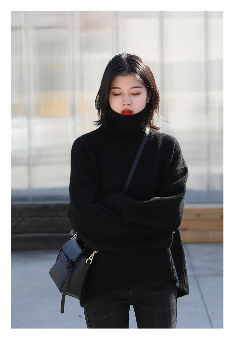 CHIC VEN Koreanischer Damen Pullover Lockerer Rollkragenpullover Warme Einfarbige Pullover Strickwaren Basic Female Tops Herbst Winter 2022