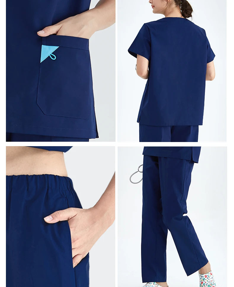 V-Ausschnitt Medizinische Uniform Sets für Damen Dreieckiger Ring Melange Schmale Stilloutfits Zahnärztliche Krankenhaus Arbeitsanzüge 202
