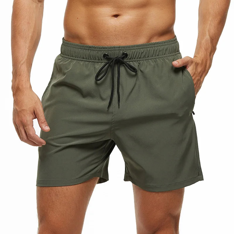 Escatch 2026 Sommer Herren-Badebekleidung Einfarbig Multicolor Polyester-Netzfutter Seitliche Reißverschlusstasche Maillot De Bain Homme Sportshorts